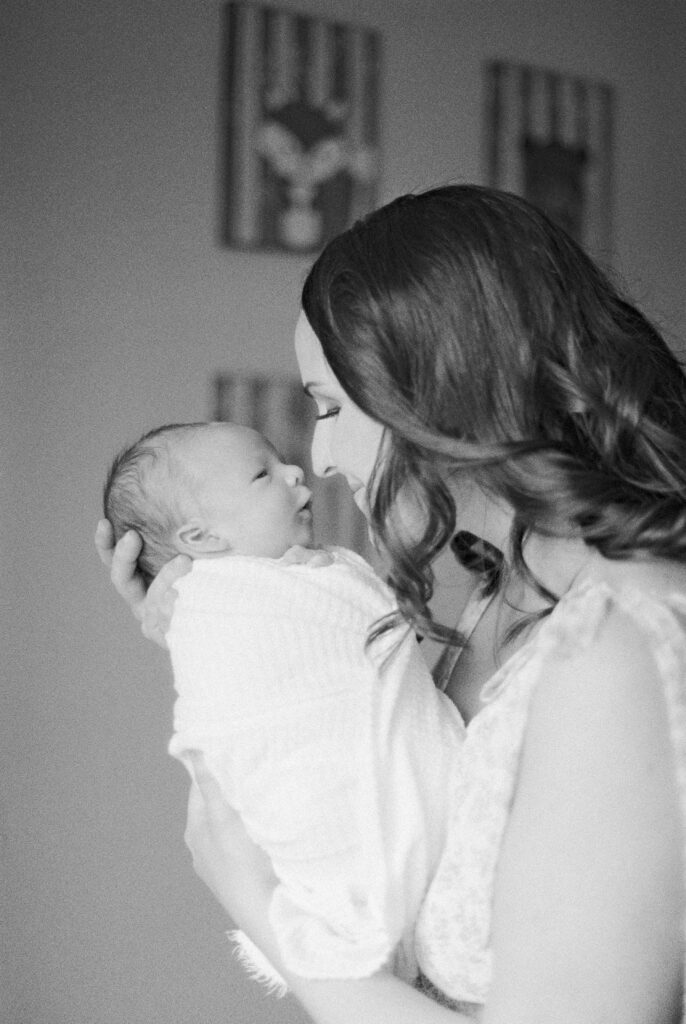 Edmonton newborn photography black and white image of mom and baby boy