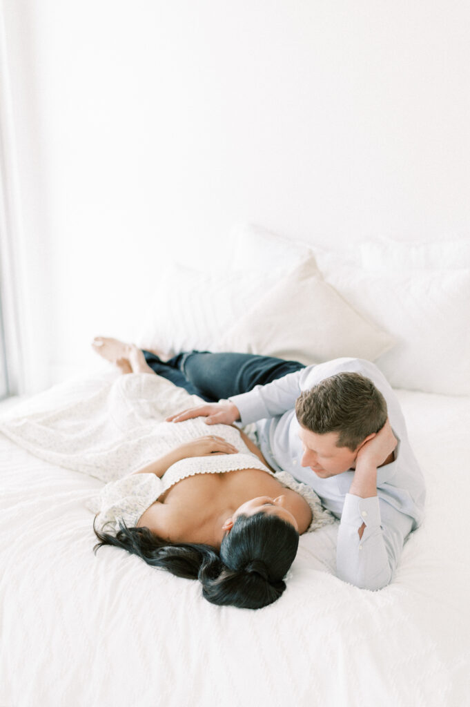 Edmonton photographer for beautiful maternity photos captures expectant mom and dad in studio